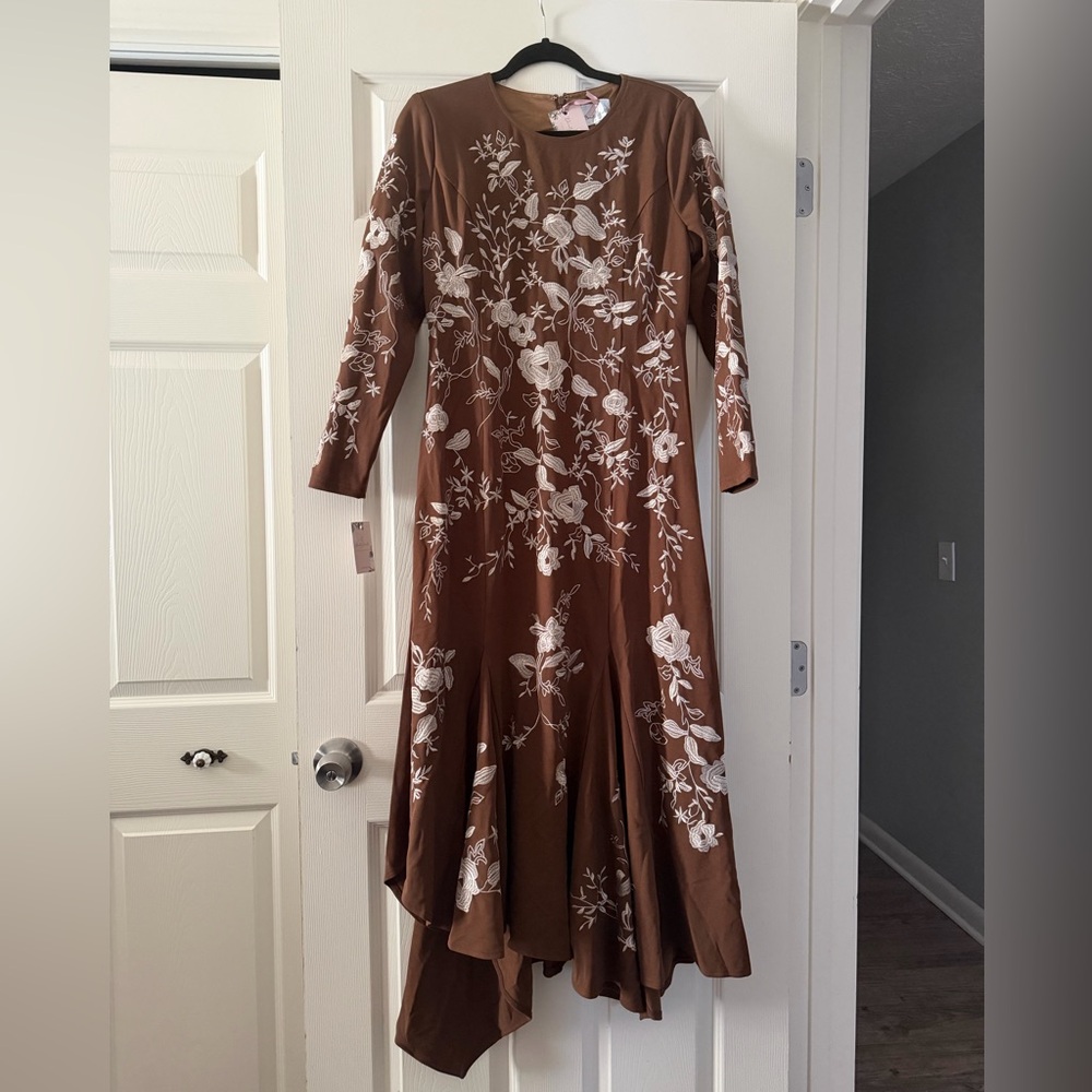 Dainty Jewells Brown Long Sleeve Floral Embroidered Dress